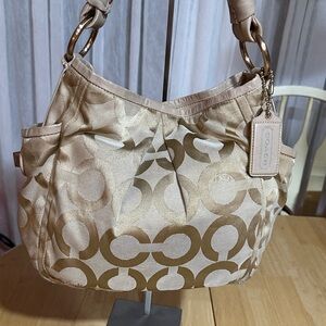 Coach 2008 EUC Beige & Gold Signature Jacquard Shoulder Bag